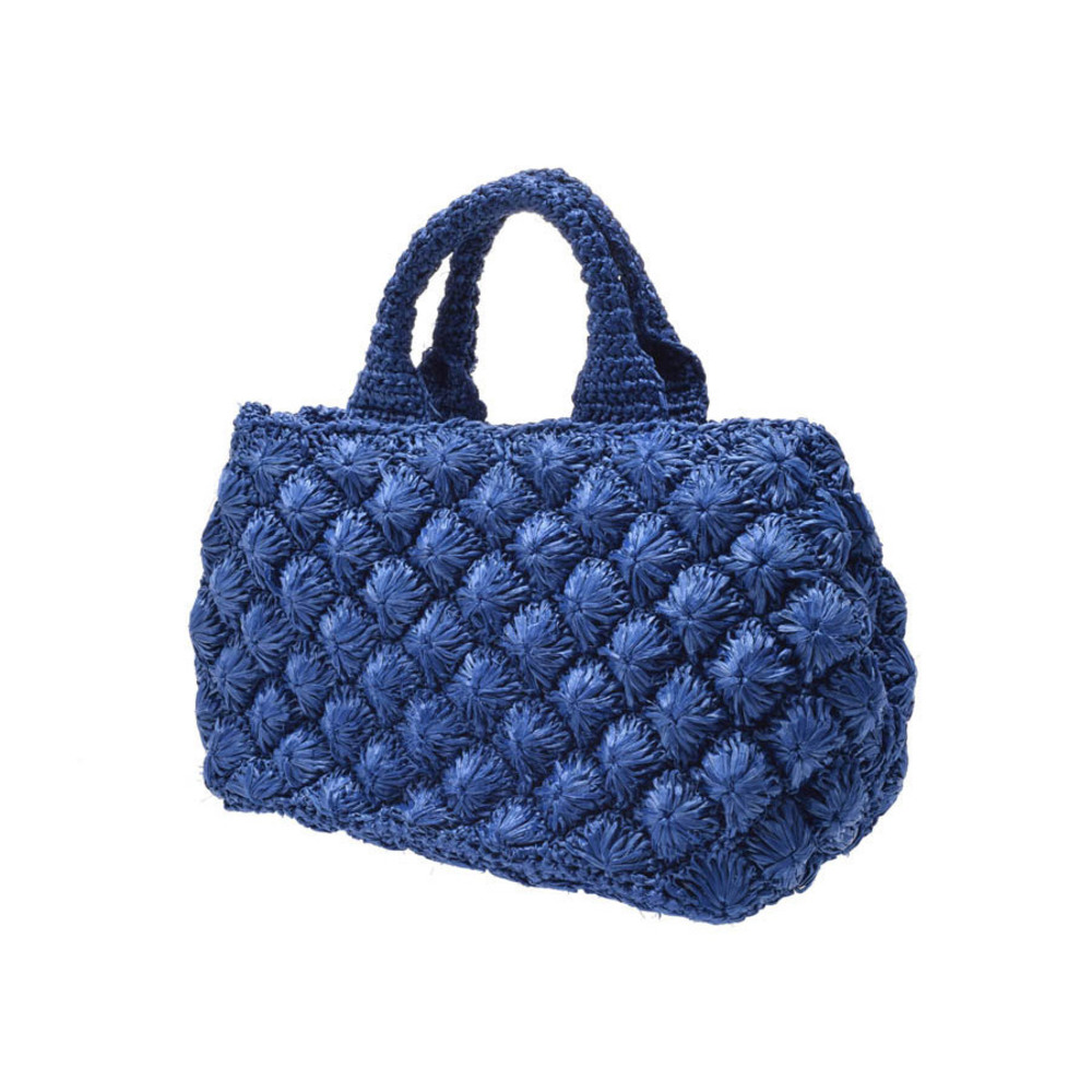 Prada Canapa Tote Strap Blue Raffia